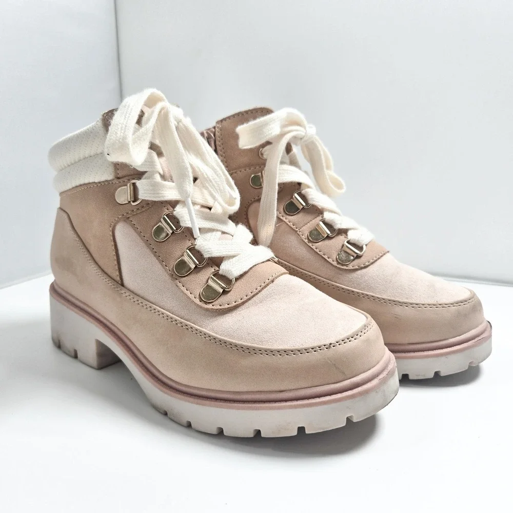 Cat And Jack‎ Girls 2 Youth Kids Ren Lace Up Hiker Boots Bootie Tan Pink